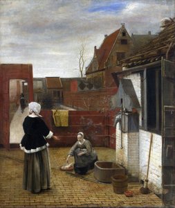 Een vrouw en haar dienstmeid in een binnenplaats (detail)