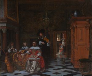 Portret van een familie die muziek speelt