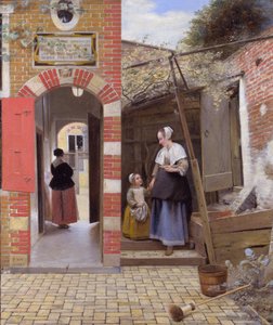 De binnenplaats van een huis in Delft door Pieter de Hooch