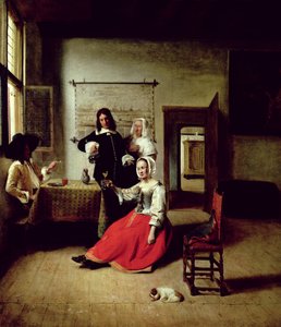 Vrouw drinkend met soldaten, 1658