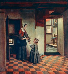 Vrouw met een kind in een voorraadkast, c1660