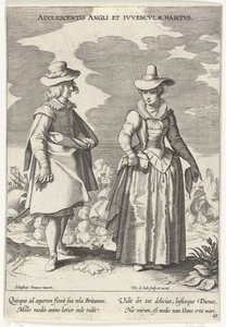 Paar, gekleed volgens de Engelse mode, ca. 1610. Kostuums uit verschillende landen (series title) door Pieter de Jode (I)