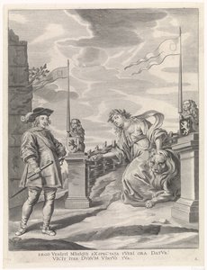 Ferdinand ontvangt van de stedenmaagd van Gent de sleutels van de stad door Pieter de Jode (II)