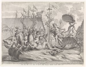 Spektakel met de strijdwagen van Neptunus Blijde intrede van de Kardinaal-Infant te Gent, 1635 (series title) door Pieter de Jode (II)