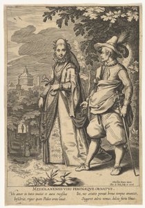 Mediolanensis Viri Feminaeque Ornatus, uit Mode van Verschillende Naties door Pieter de Jode I