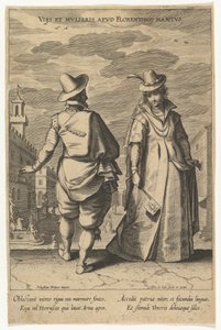 Viri et Mulieris apud Florentinos Habitus, uit Mode van Verschillende Naties, n.d. door Pieter de Jode I
