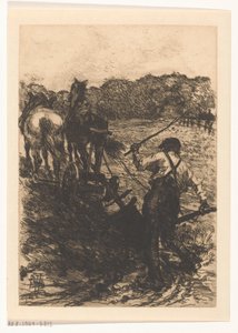 Boer met twee ploegende paarden door Pieter de Josselin