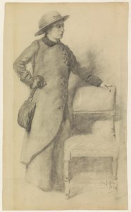 Staande dame met hoed en mantel door Pieter de Josselin