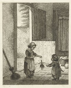 Twee meisjes spelend met een pop door Pieter de Mare