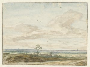 Wijd landschap met een weg langs een vaart door Pieter de Molijn