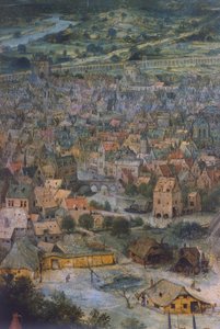 Stad (detail uit De toren van Babel) door Pieter Bruegel the Elder