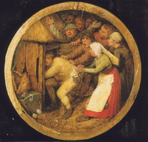 De dronkaard in de varkensstal geduwd door Pieter Bruegel the Elder