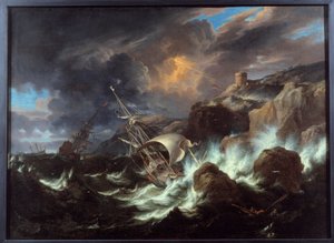 Storm op zee. Schilderij door Pieter Mulier II de Jonge