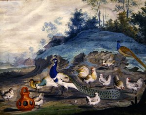 Exotische vogels in een schilderachtig landschap door Pieter the Younger Holsteyn
