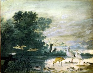Exotische vogels in een pittoresk landschap door Pieter the Younger Holsteyn