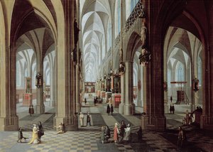Interieur van de kathedraal van Antwerpen door Pieter the Younger Neeffs