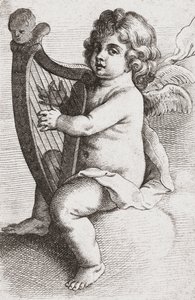 Een engelachtig kind dat harp speelt door Pieter van Avont