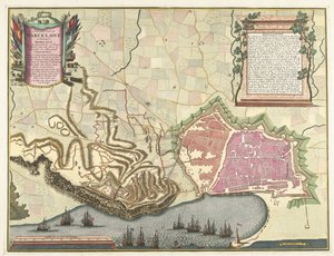 Kaart van het beleg van Barcelona, 1706 door Pieter van Call (II)