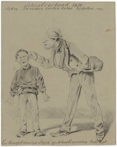 Vader en zoon (Een bengel door zijn Papa op schoolverzuim betrapt) door Pieter van Loon