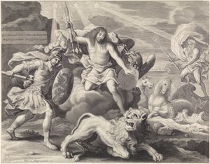 Promotieprent met allegorische voorstelling van Lodewijk XIV als Jupiter, 1659 door Pieter van Schuppen