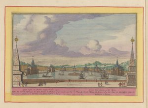 Grote vijver met schepen in de tuinen van het Palacio del Buen Retiro te Madrid door Pieter van den Berge