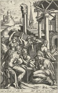Aanbidding door de herders door Pieter van der Heyden