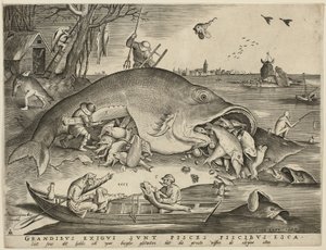 Grote vissen eten kleine vissen door Pieter van der Heyden