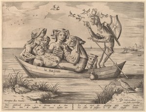 Die Blau Schuyte door Pieter van der Heyden after Hieronymus Bosch