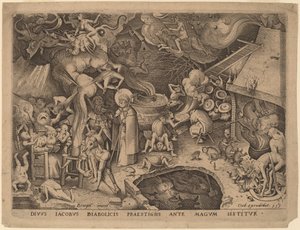 Sint Jacobus en de magiër Hermogenes door Pieter van der Heyden after Pieter Bruegel the Elder