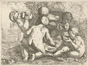 Bacchanaal met vijf putti door Pieter van der Plas (II)