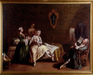 Het ontwaken van de dame door Pietro (after) Longhi