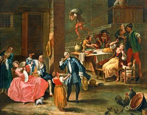 De picknick op het platteland ... (schilderij op doek) door Pietro (circle of) Longhi