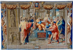 Zeventiende-eeuws wandtapijt dat de Verblinding van de Tovenaar Elima afbeeldt door Pietro 1579 1669 Fevère