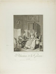 Aankondiging van zwangerschap, uit Monument du Costume Physique et Moral de la fin du Dix-huitième siècle door Pietro Antonio Martini