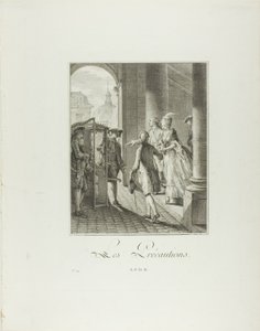 De voorzorgsmaatregelen, uit Monument du Costume Physique et Moral de la fin du Dix-huitième siècle door Pietro Antonio Martini