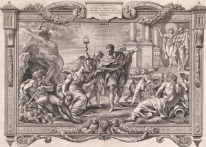Annibale Carracci Introduceert Schilderkunst aan Apollo en Minerva, 1674 door Pietro Aquila