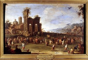 Balspel - schilderij door Domenico Oliveri. 18e eeuw. door Pietro Domenico Oliviero