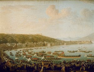 Het vertrek van Karel III van Spanje uit de baai van Napels (Italië)