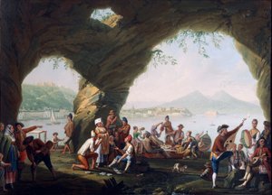 Scènes uit het dagelijks leven in een grot in Posillipo, nabij Napels door Pietro Fabris