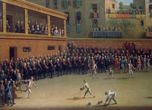 Het handbalspel, door Pietro Fabris (actief 1768-1778), detail, Italië