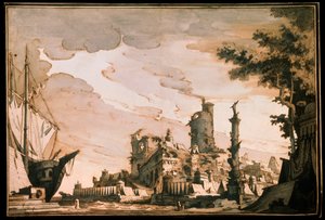 Zeehaven, decorontwerp voor een toneelstuk door Pietro Gonzaga