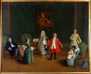 Familieportret, Pietro Longhi (1702 - 1785), olieverfschilderij, Palazzo Levi Montalcini. door Pietro Longhi