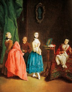 Dame bij de kleermaker, door Pietro Longhi (1701-1785) door Pietro Longhi