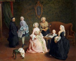 Het familieconcert Concerto familiare, 1750-1752 door Pietro Longhi