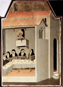 De ongeletterde heilige leest wonderbaarlijk (Polyptiek van het leven van Sint Nederigheid) 14e eeuw door Pietro Lorenzetti