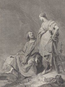Christus en de vrouw van Samaria bij de bron, uit de serie van 112 prenten van de sacre door Pietro Monaco