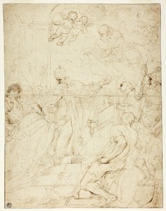 Heilige Verschijnt aan Heerser (recto); Vliegende Putto (verso)