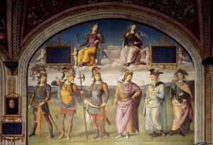 Allegorieën van Moed en Gematigdheid met Zes Antieke Helden door Pietro Perugino