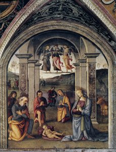 De geboorte van Jezus. Fresco door Pietro Vannucci, genaamd Il Perugino (1498)