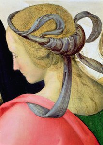 Het Huwelijk van de Maagd, detail van een van de metgezellen van de Maagd door Pietro Perugino